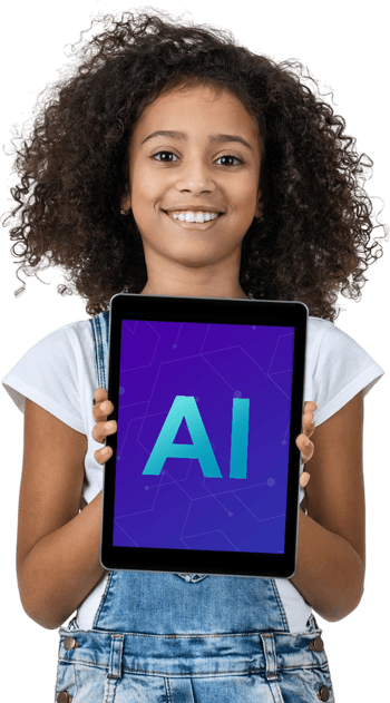 Young Girl with tablet displaying AI