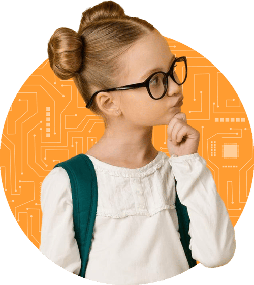 curious student in orange tech circle