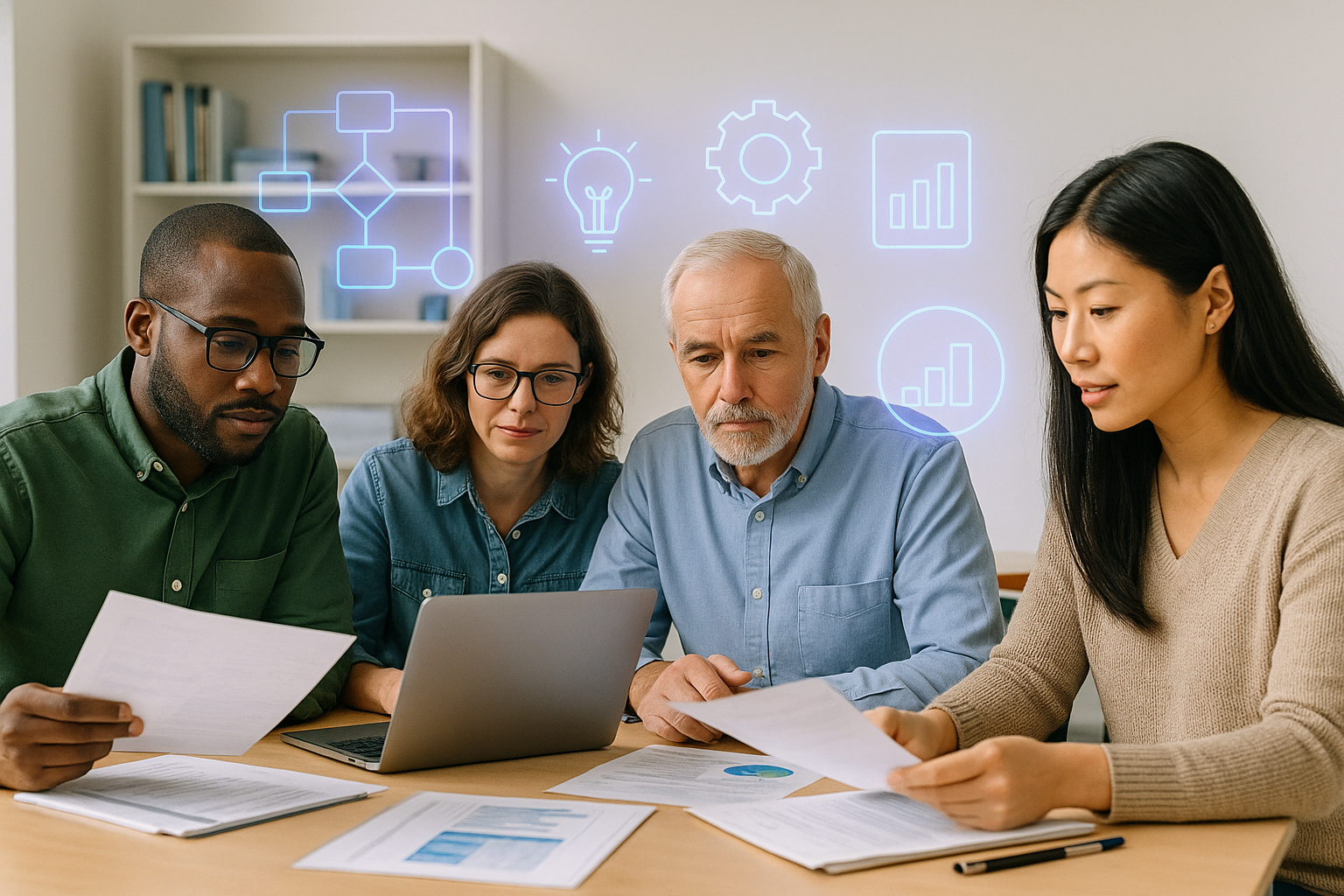 diverse team of professional educators sitting around table-ai-generated
