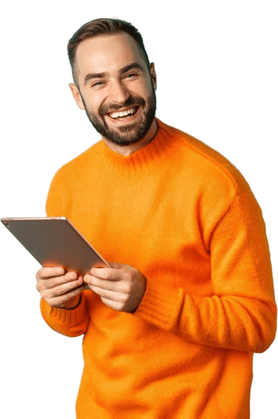 handsome-bearded-man-using-digital-tablet-laughing-camera-standing-happy-against-light-blue-backg-1