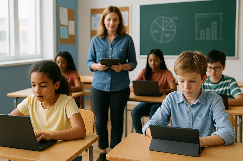 student assessment test with teacher observing